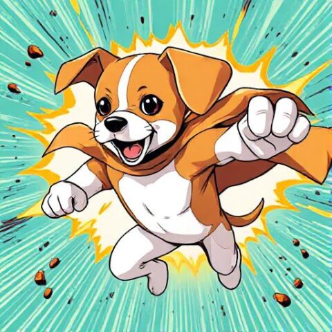 Popcorn the Beagle playing as a superhero