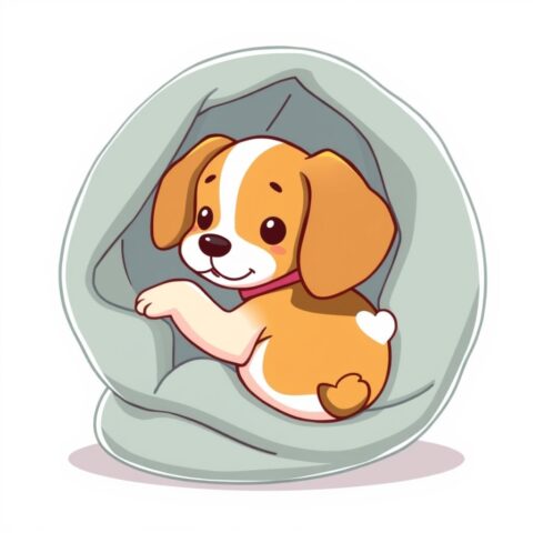 Popcorn the Beagle hiding in a blanket.