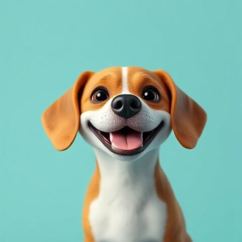 Popcorn the Beagle with a huge grin.